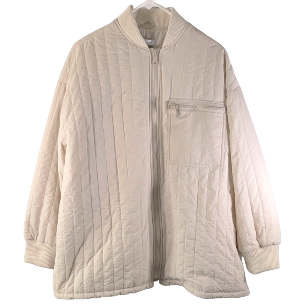 Topshop Cream Bomber Jacket with Quilted Design